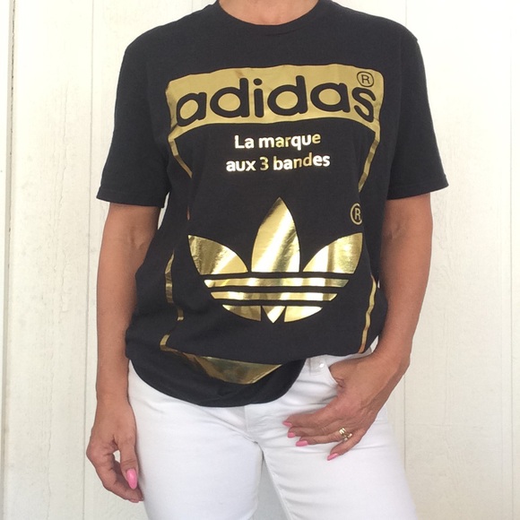 gold trefoil adidas shirt